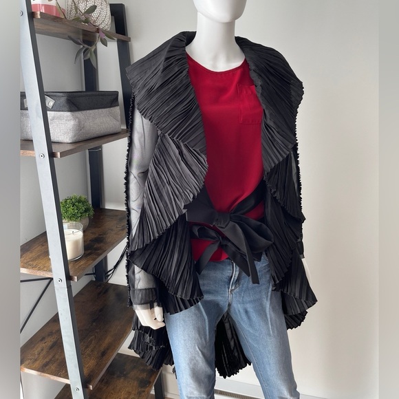 Maison Marie Saint Pierre Black Sheer Ruffle Cardigan Vest – Size 0 / US Small - Picture 2 of 6